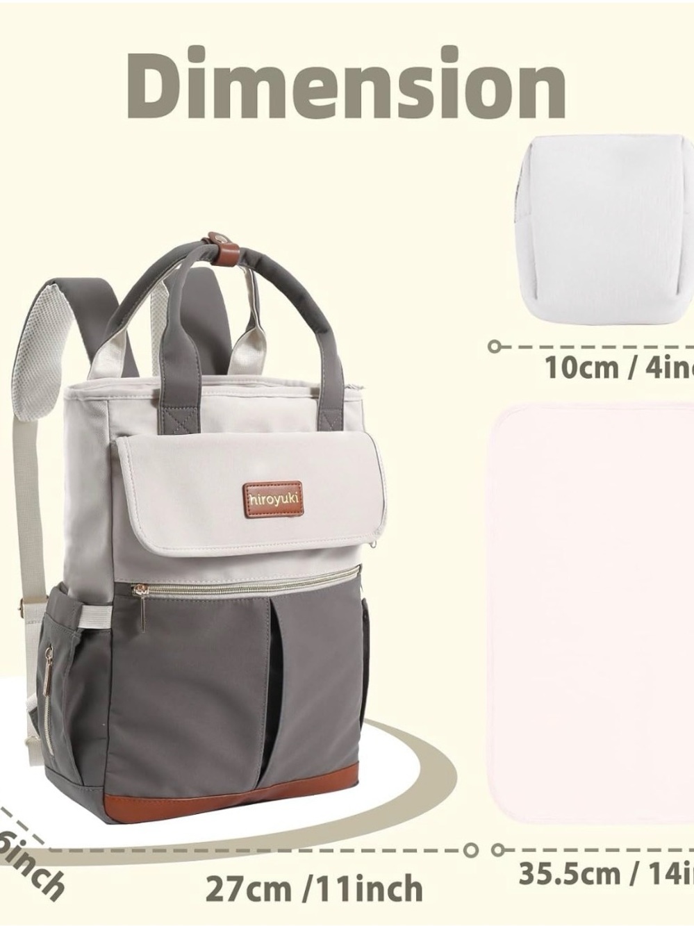 Two-Tone Gray & Cream Backpack Diaper Bag - Picture 3 of 14